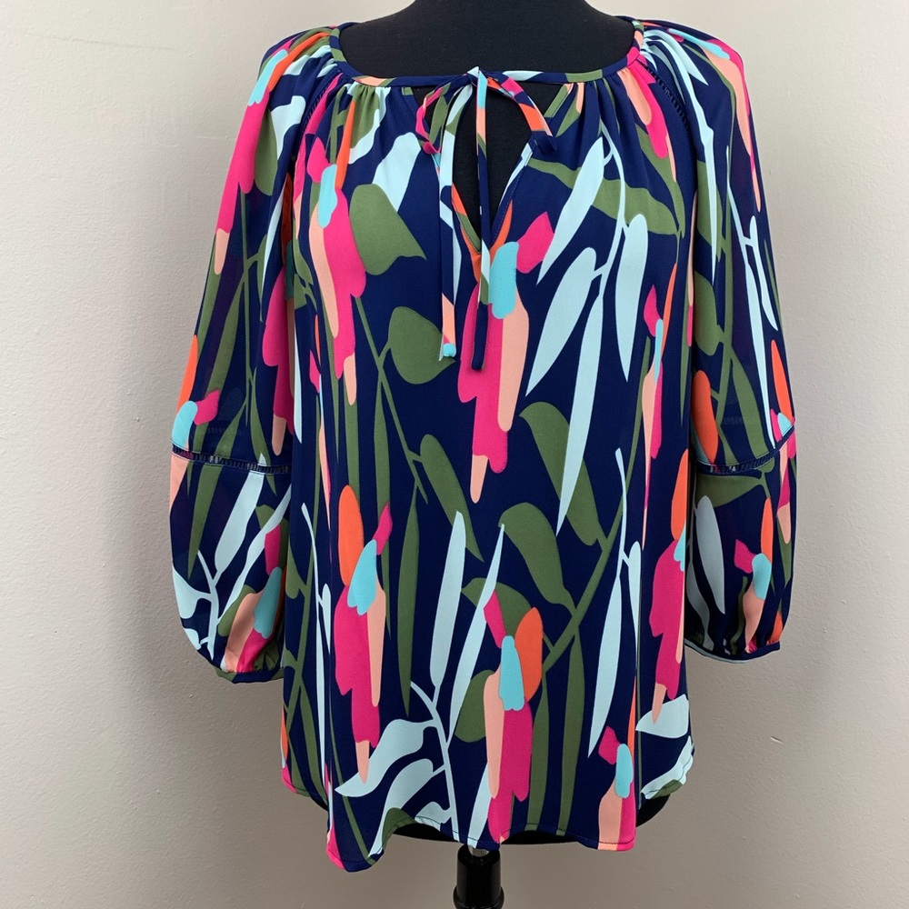 CROSBY by Mollie Burch Navy Multicolor Floral Peasant Top
